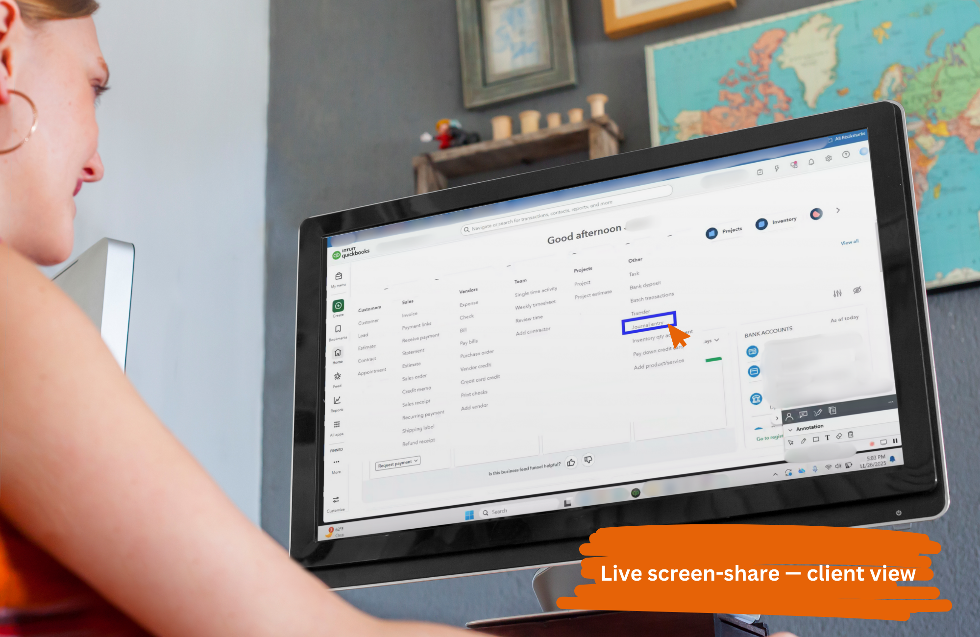 LiveHelp℠ live screen-share — client view in QuickBooks